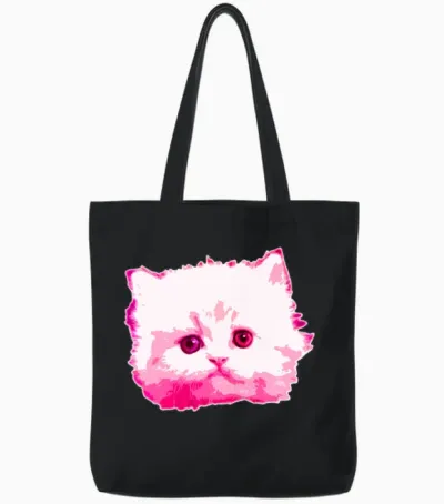 Cat Pink Tote Bags - Black