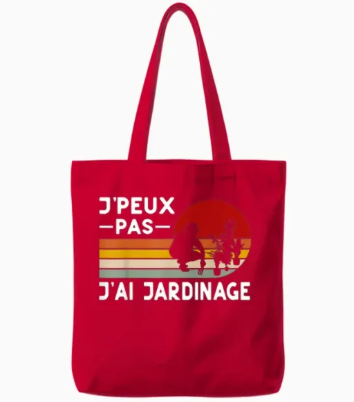 Je Peux Pas J'ai Jardinage Humour Gardener Landscaping T-Shirt, Black, S Tote Bags - Red