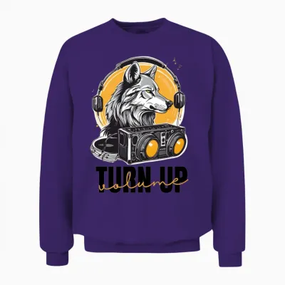 Turn Up Volume , Wolf Music Unisex Sweatshirt - Purple