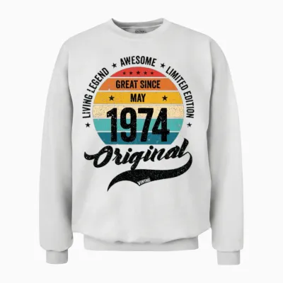 Retro 50 Years May 1974 Birthday Vintage Bday Unisex Sweatshirt - White