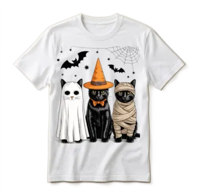 Black Cat Witch Scary Halloween Pumpkin Unisex T-Shirt - White