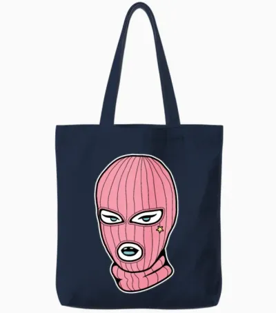 Pink Ski Mask Balaclava Rosa Girlie Woman Tote Bags - Navy
