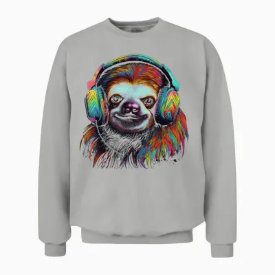 Faultier Kunstwerk Musik Bunte Tier Kopfhörer Faultier Unisex Sweatshirt - Ash