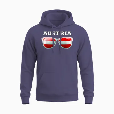 österreich Shirt Wappen Fahne Brille Herren & Damen Austria Unisex Hoodie - Heather Sport Dark Navy