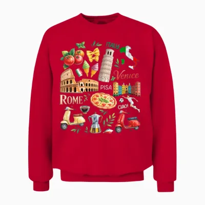 Rome Venice Pisa Italy Souvenir Soccer Pizza Unisex Sweatshirt - Red