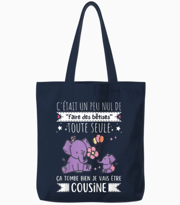 Future Cousine 2027 Gift Nouvelle Naissance Futur Cousine Tote Bags in Navy