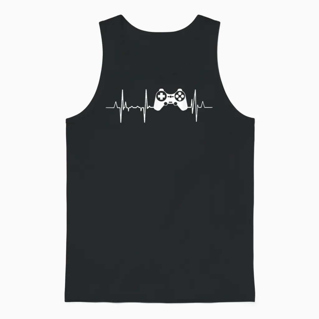 Mon Cœur Bat Pour Les Amateurs De Jeux Vidéo Ecg Unisex Tank Top in Black