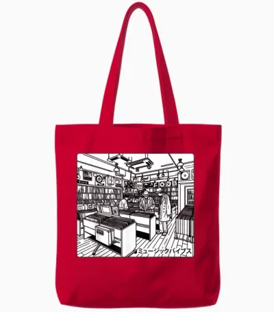 Retro Japan Vinyl Record Shop Japanese Music Aesthetic Tokyo Tote Bags - Red