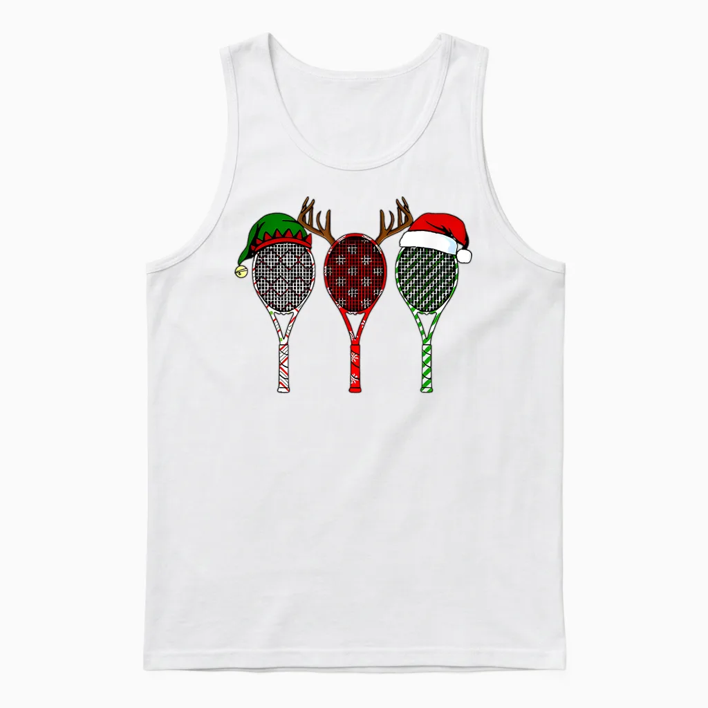 Tennis Merry Chistmas 3 Tennis Racket Christmas Unisex Tank Top in White