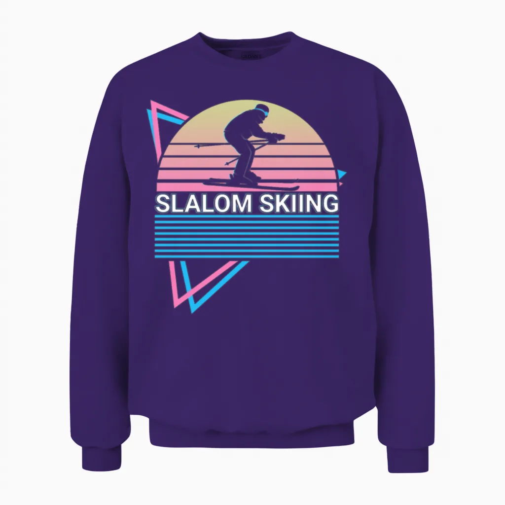 Slalom Skiing Retro Unisex Sweatshirt in Purple