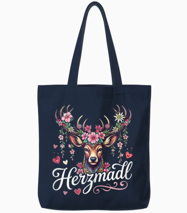 Passend Für Oktoberfest T-Shirt Damen Trachtenshirt Herzmadl Tote Bags in Navy
