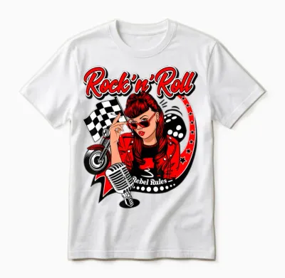 Rockabilly Vintage 50s Rock N Roll Swing Doo Wop Pinup T-Shirt, White Unisex T-Shirt - White