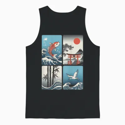 Japanischer Koi-Fisch, Die Große Welle Vor Kanagawa Kanji (rückseite) Unisex Tank Top - Black