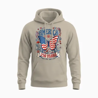 Drapeau Américain 250e Anniversaire 4 Juillet Papillon Usa 250 Unisex Hoodie - Sand