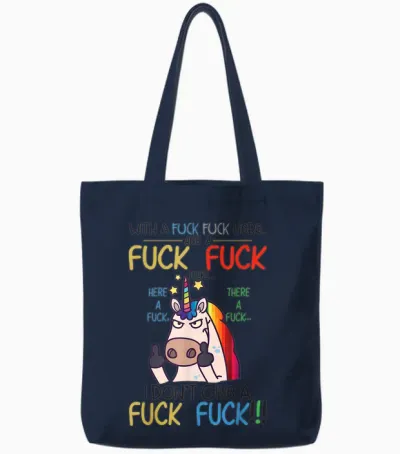Here There I Don't Give a Funny Unicorn Shirt T-Shirt, White, S Tote Bags - Navy