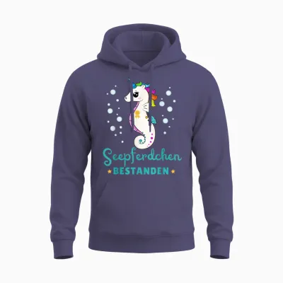 Children's T-Shirt Seahorse Passed Early Swimmer Badge, Black Unisex Hoodie - Heather Sport Dark Navy