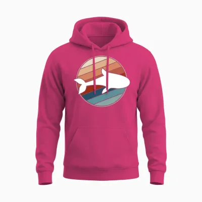Whale in Retro Style Unisex Hoodie - Heliconia