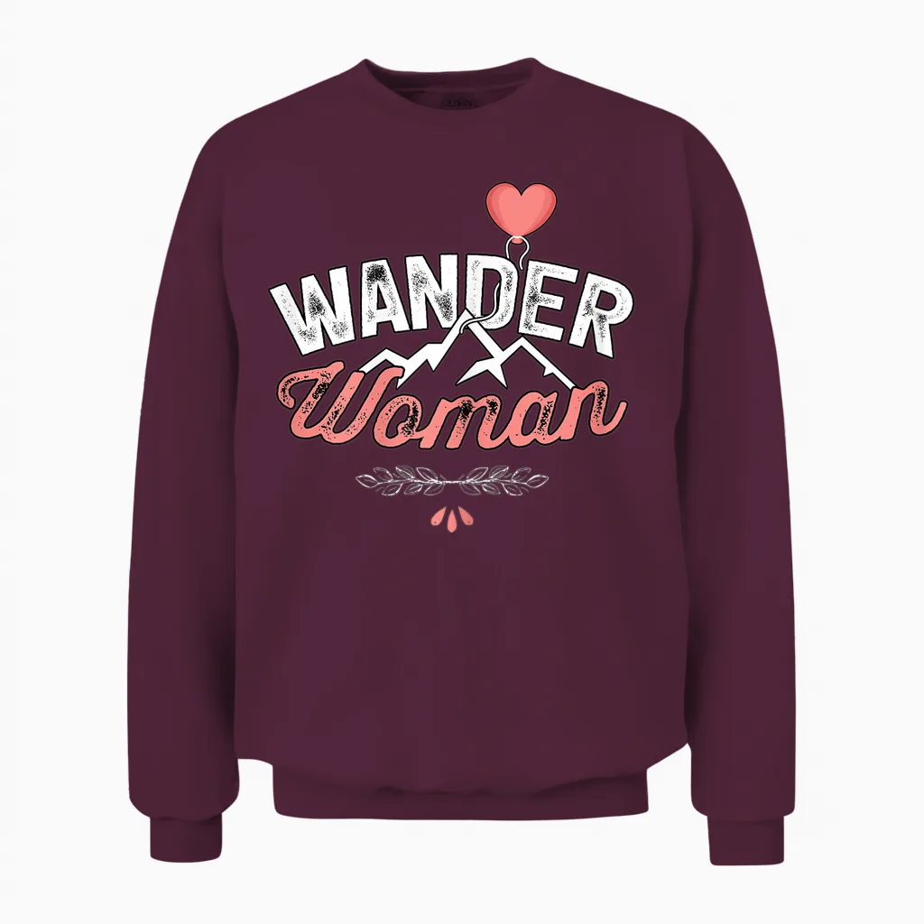 Berge Shirt Wander Woman T-Shirt Women's Hiking Outfit Funny T-Shirt, Black Unisex Sweatshirt in Maroon