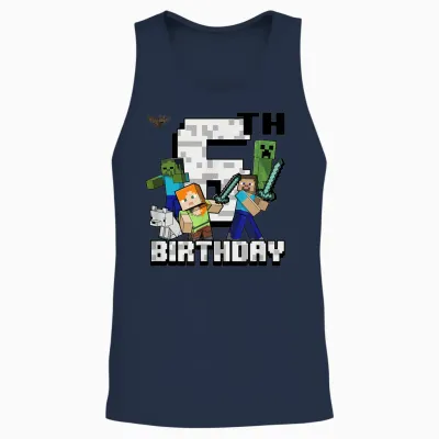 Minecraft Group Shot Happy 6th Birthday Unisex Tank Top - Navy