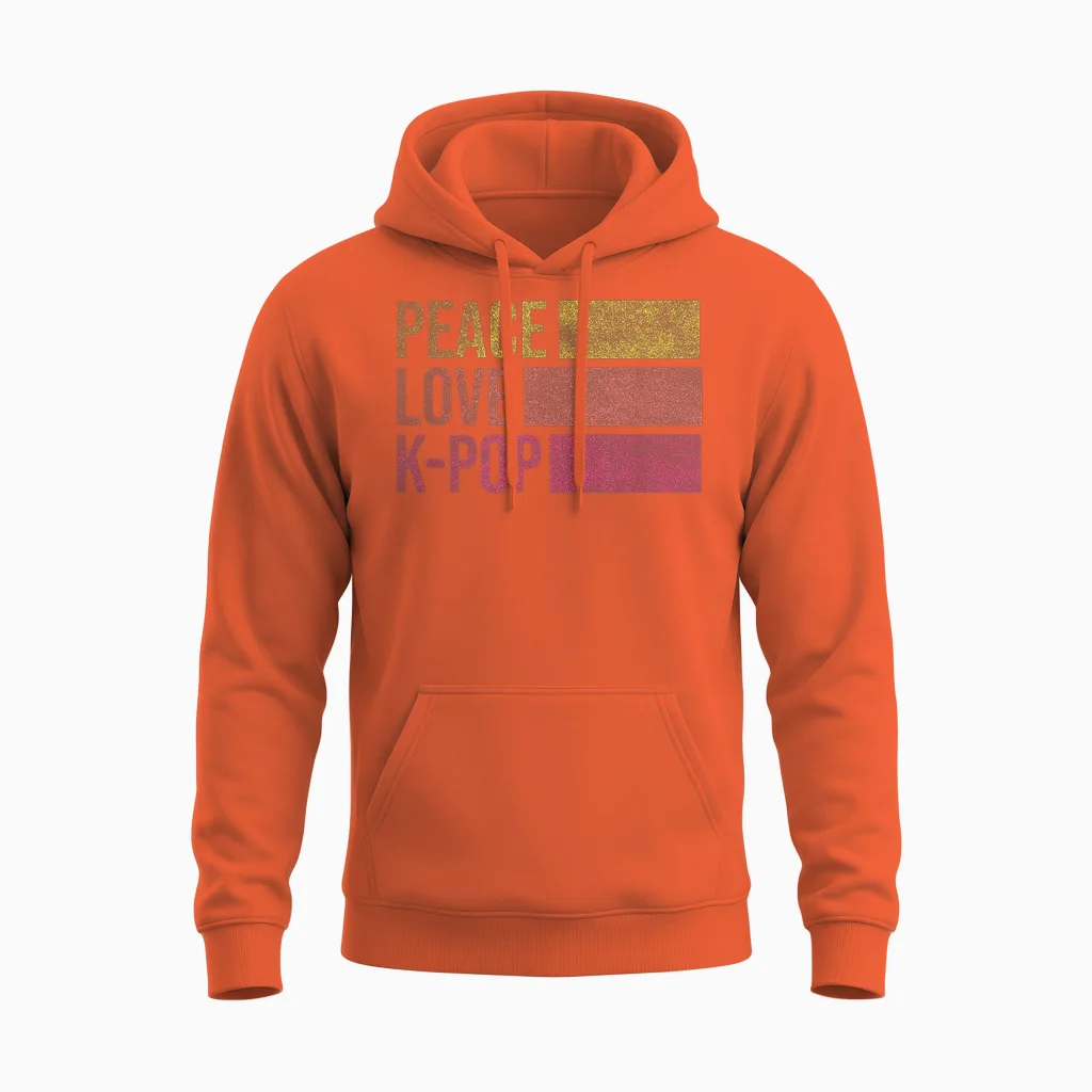 Retro K-Pop for Teen Girls Women Kpop and Peace Unisex Hoodie in Orange