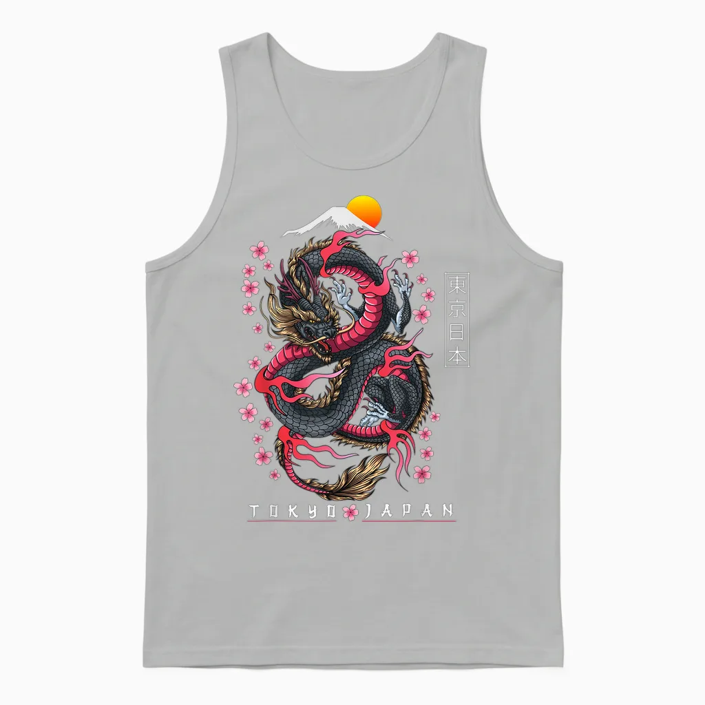 Japanese Aesthetic Dragon Tokyo Japan Manga Anime Asian 80βs Unisex Tank Top in Ash
