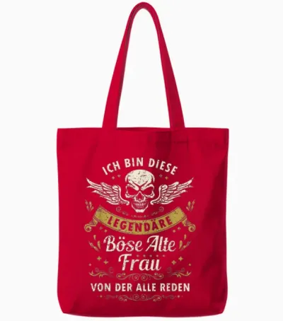 I Am This Legendary Evil Old Woman T-Shirt, Black Tote Bags - Red