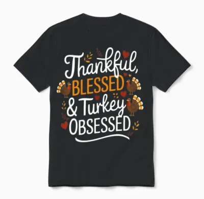 Funny Thanksgiving Thankful Blessed Unisex T-Shirt - Black