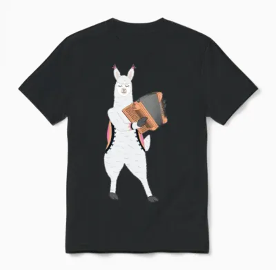 Cute Alpaca Llama Playing Accordion Musician Gift Unisex T-Shirt - Black