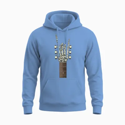 Rock on Skeleton Hand Guitar Gifts Men Graphic Tee Rock Band Unisex Hoodie - Carolina Blue