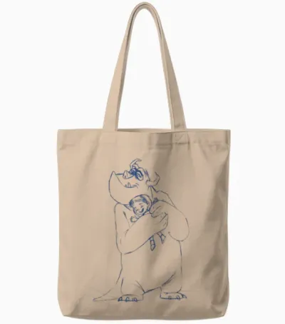 Sketch Hugging Sully and Boo by Disney Pixar Monsters Inc. Tote Bags - Natural