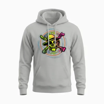 Children's One Piece Anime Straw Hat Pirates Color Logo Kanji Kids T-Shirt, Black, 2 Unisex Hoodie - Ash