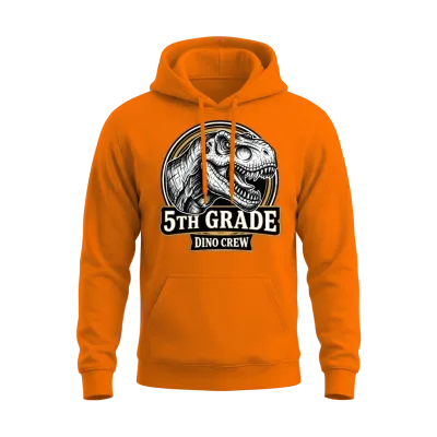 5th Grade Dino Crew T-Rex Back to School Unisex Hoodie - Safety Orange