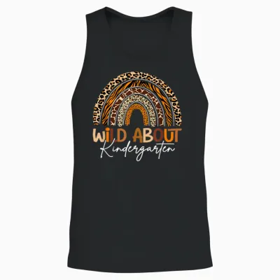 Back to School Wild About Kindergarten Leopard Rainbow Unisex Tank Top - Black