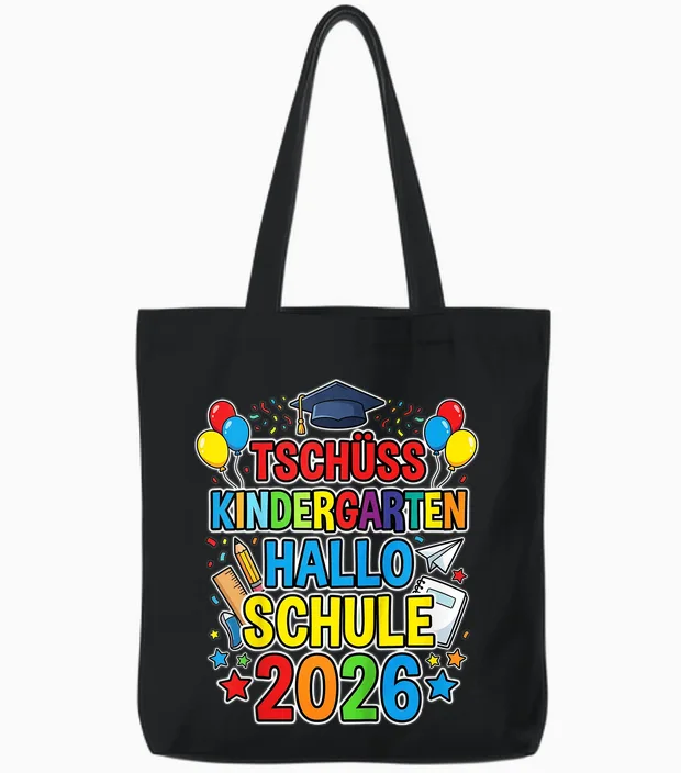 Kinder Tschüss Kindergarten Hallo Schule 2026 Kita Abgänger 2026 Tote Bags in Black