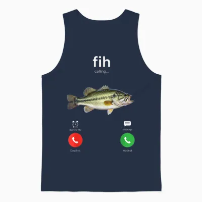 Fih Calling Decline Accept Phone Call Funny Fish Unisex Tank Top - Navy