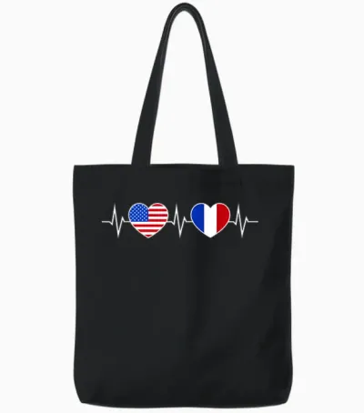 France états-Unis Battements De Cœur Francais Amérique Tote Bags - Black