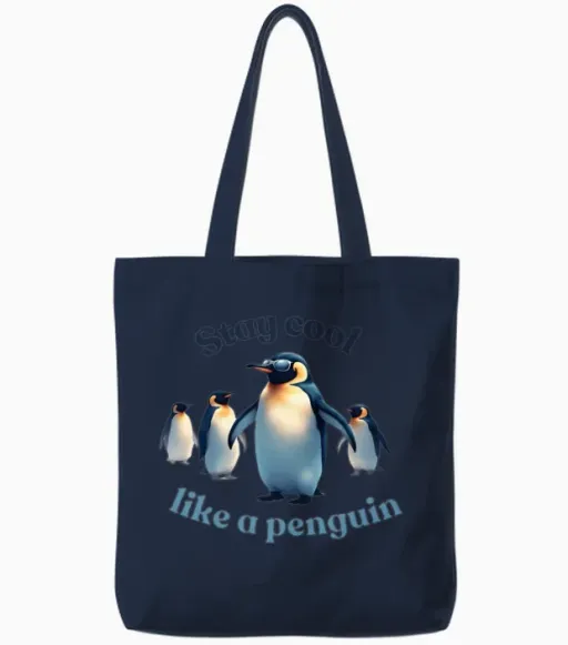 Stay Cool Like a Penguin Tote Bags in Navy