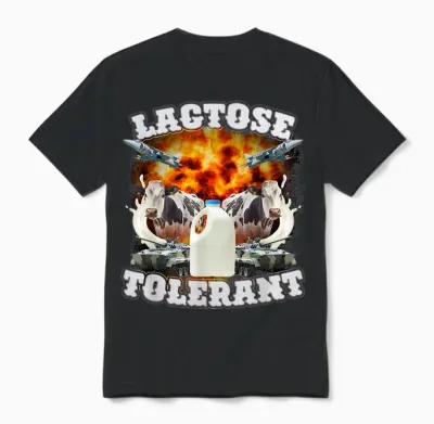 Funny Lactose Retro Pro-Dairy Apparel Unisex Adults Black Cotton Polyester T-Shirt Small Unisex T-Shirt - Black