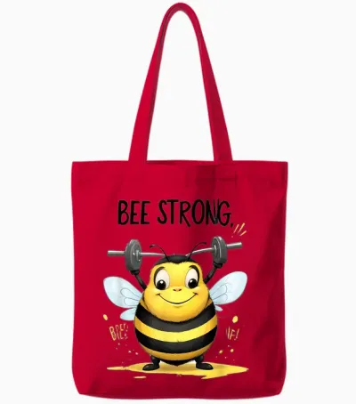 Lustige Mollige Gelbe Biene: Be Strong Tote Bags - Red