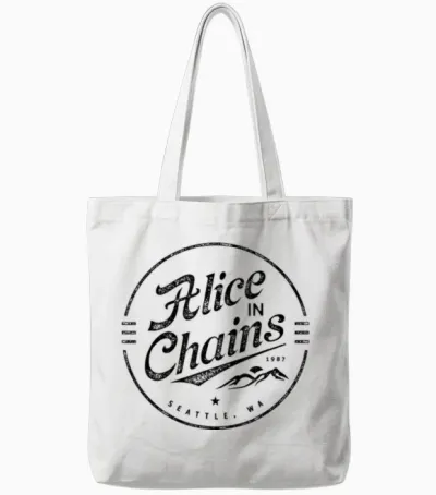 Alice in Chains Logo T-Shirt, Gray, S Tote Bags - White