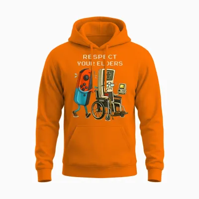 Respect Your Elder Funny Gamer Controller Vintage Style Unisex Hoodie - Safety Orange
