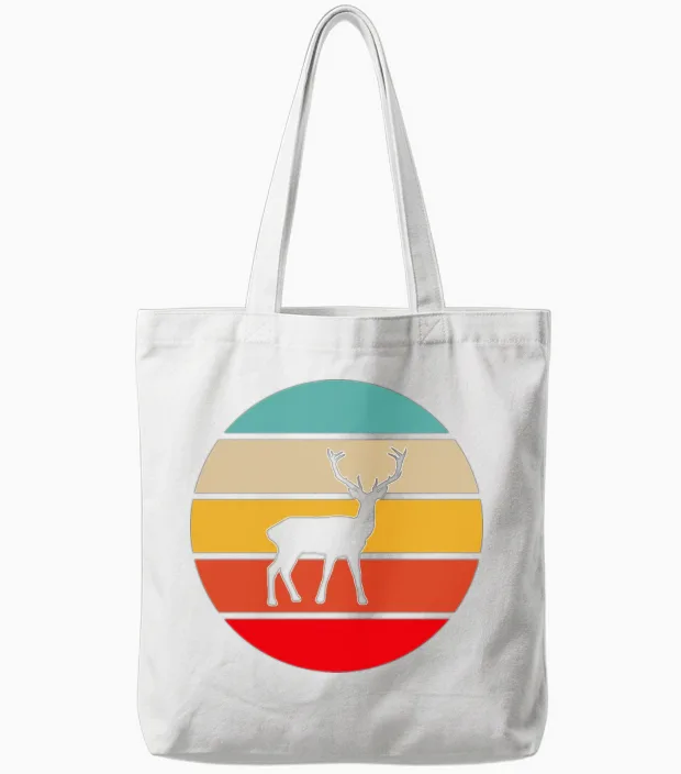 Deer Retro Wildlife Tote Bags in White