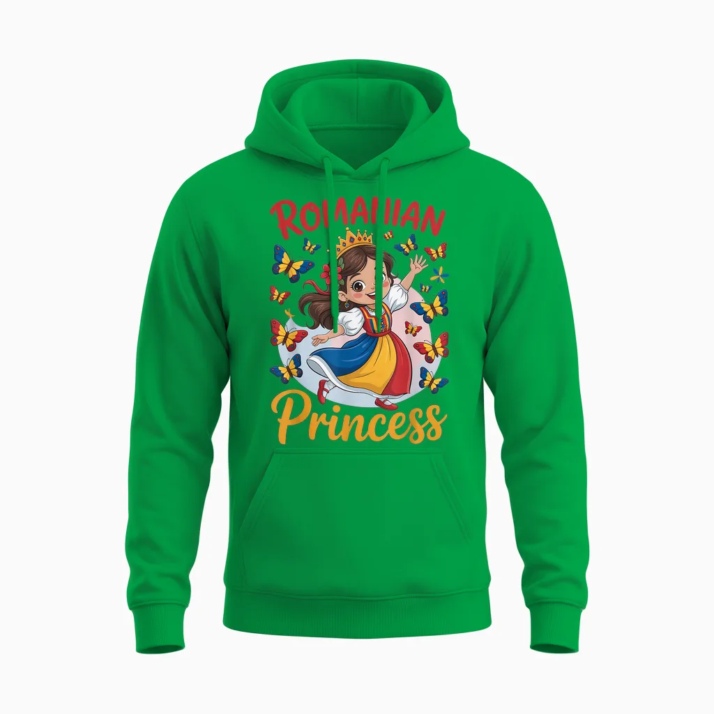 Romanian Princess Cute Girl with Crown for Girls Unisex Hoodie in Irish Green
