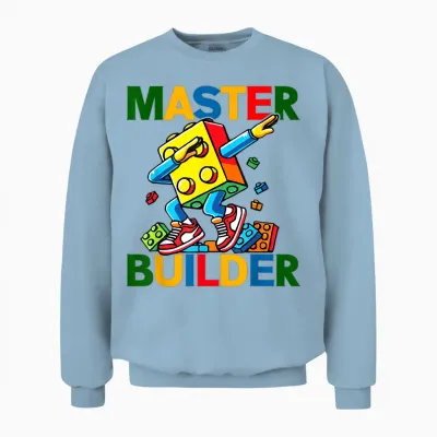 Master Builder Dabbing Boy Brick Building Blocks Unisex Sweatshirt - Light Blue
