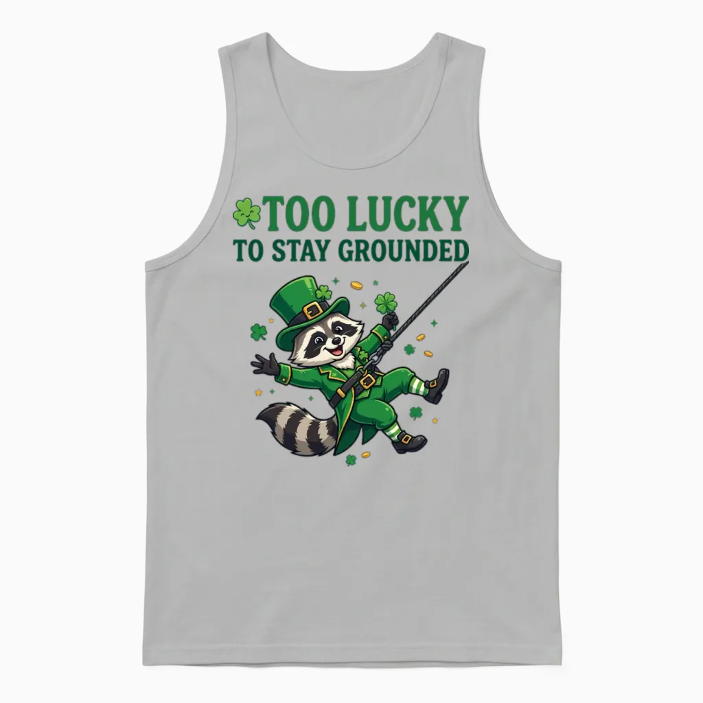 Too Lucky to Stay Grounded Funny Raccoon Unisex Tank Top - Ash