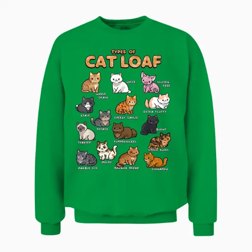 Types of Cat Loaf Cute Kitten Kawaii Cats, Cat Lover Unisex Sweatshirt - Irish Green