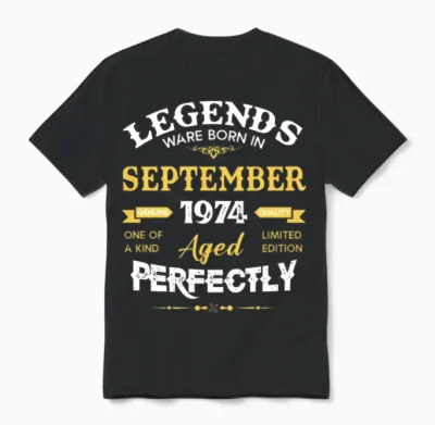 Vintage Aged to Perfection September 1974 Unisex T-Shirt - Black