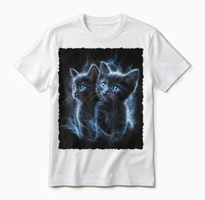 Cute Magic Cat Kitten Fantasy Art T-Shirt, Black Unisex T-Shirt - White