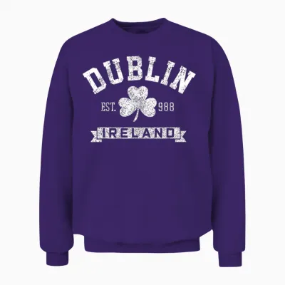 Dublin Ireland Shamrock Irish St Patrick's Day Dark Green Unisex Sweatshirt - Purple