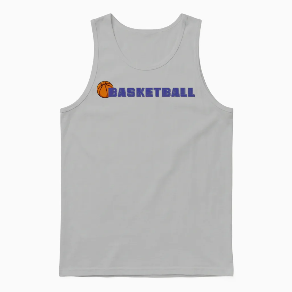 Basketball Emblem Wordmark in Electric Blue Unisex Tank Top in Ash